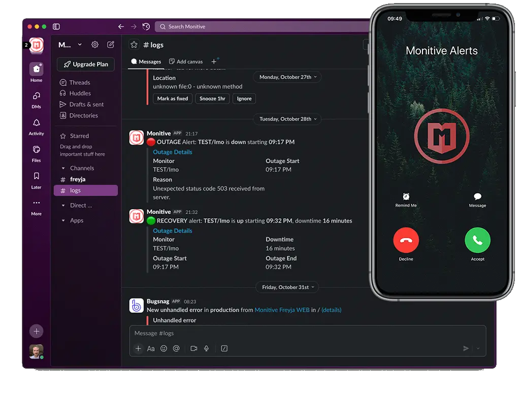 Instant alerts when checks fail - Slack, SMS, and phone call notifications
