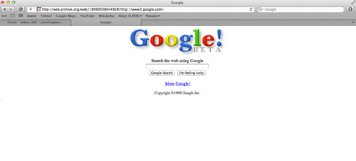 Google's Homepage 1999