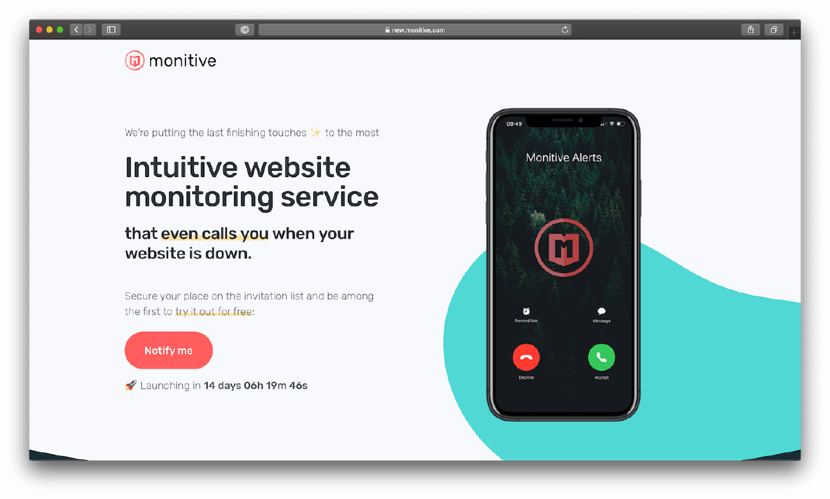 New Monitive landing page screenshot