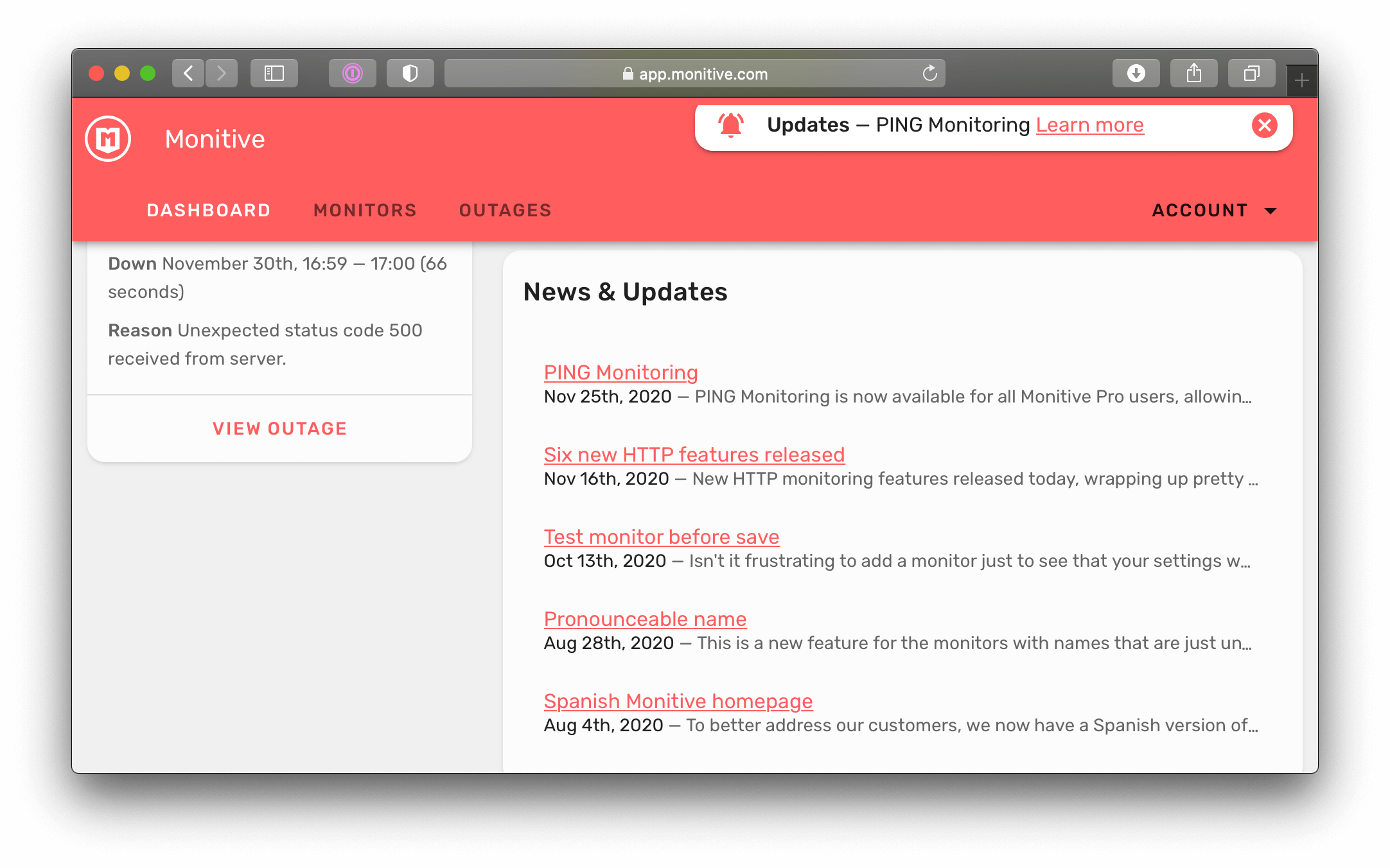 In-app news and updates