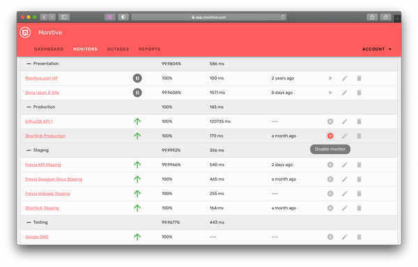 Enable or disable monitors from the list