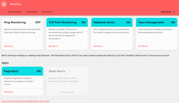 TCP Port monitoring, Team Management, PagerDuty & Webhooks